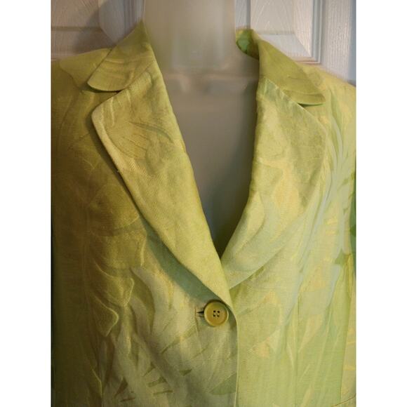 Lafayette 148 New York Blazer Chartuese Green Floral Leaf Sz10 Linen Blend - Picture 2 of 9